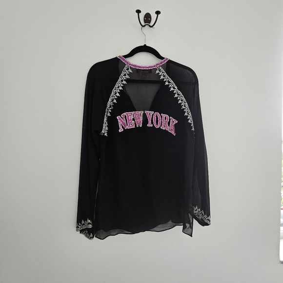 Monisha Jaising × Tabla Sheer Black Sequin New York Embellished Tunic Top - Picture 5 of 12